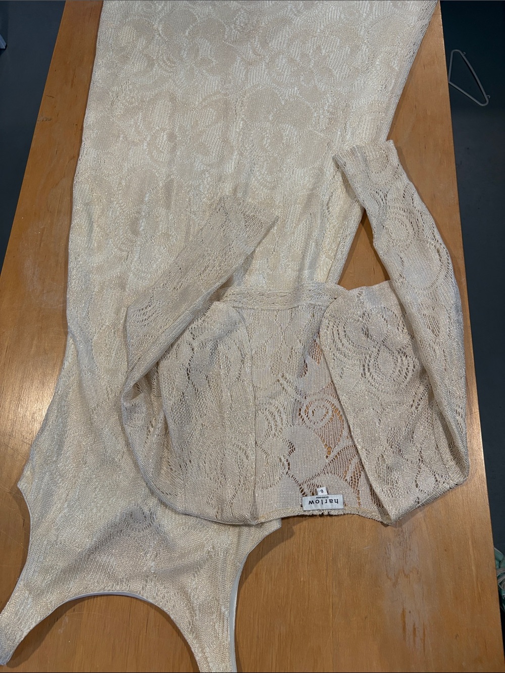 Harlow Dresses ~ Ivory Cream Lace Gold metallic Long-Sleeve Slip Dress & Jacket